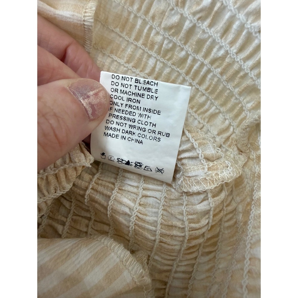 SNDYS US 10 Beige Gingham Smocked Midi Dress Cottagecore Puff Sleeve - Picture 9 of 9
